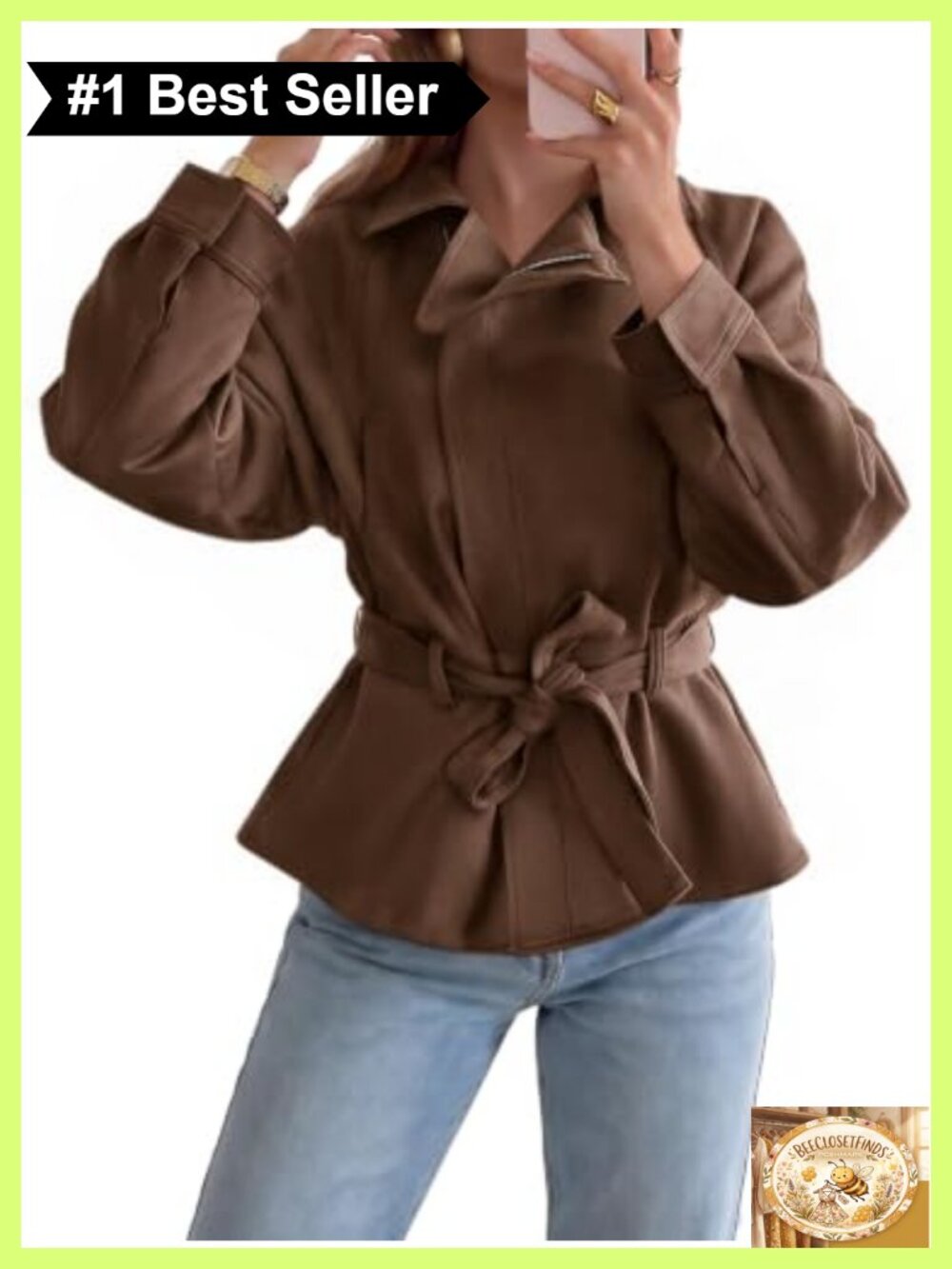Faux Suede Cropped Moto Jacket Zip Up Lapel Belted Biker Trench Coat